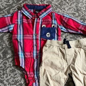 Little Rebels Red Plaid Button-Up Bodysuit with khaki pants
